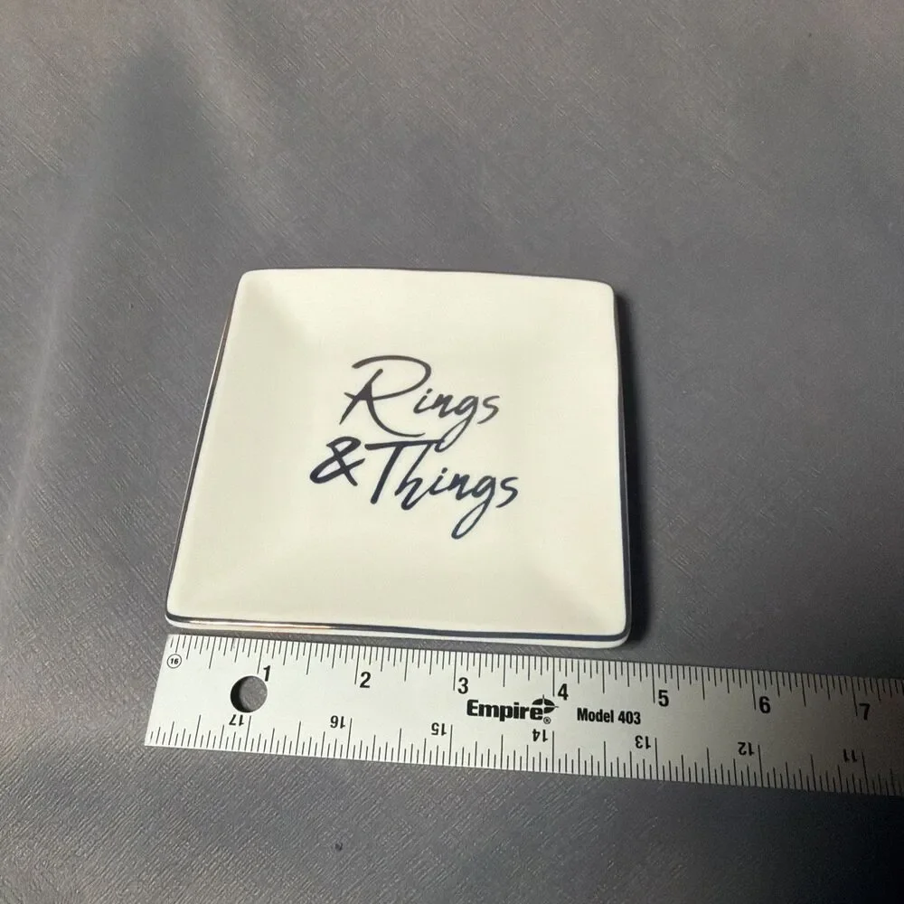 Rings & Things Square Jewelry Tray Ceramic Trinket Dish Ring Holder -T